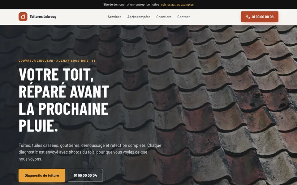Site de démonstration Toitures Lebrecq, couvreur à Aulnay-sous-Bois