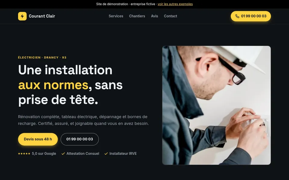 Site de démonstration Courant Clair, électricien à Drancy