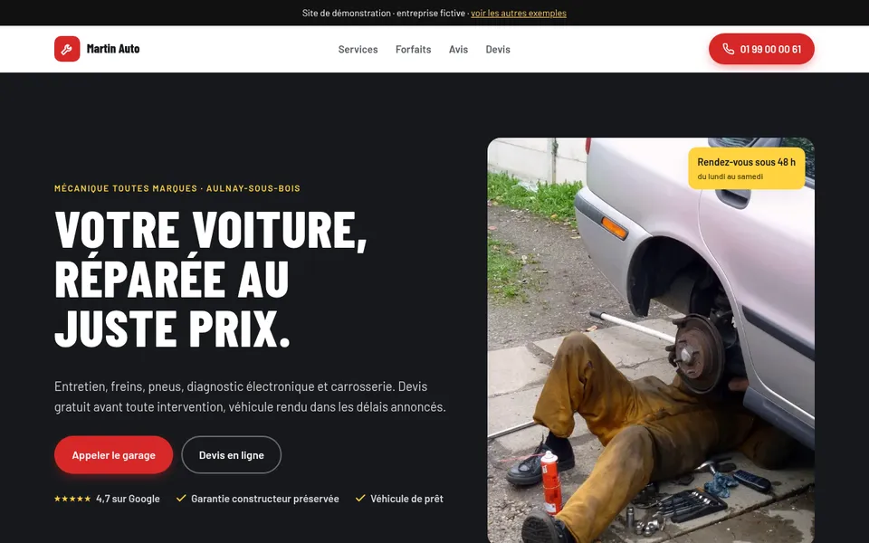 Site de démonstration d'un garage
